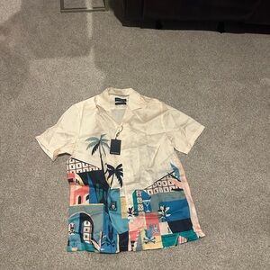 Psycho Bunny Cream and Blue Graphic Shirt